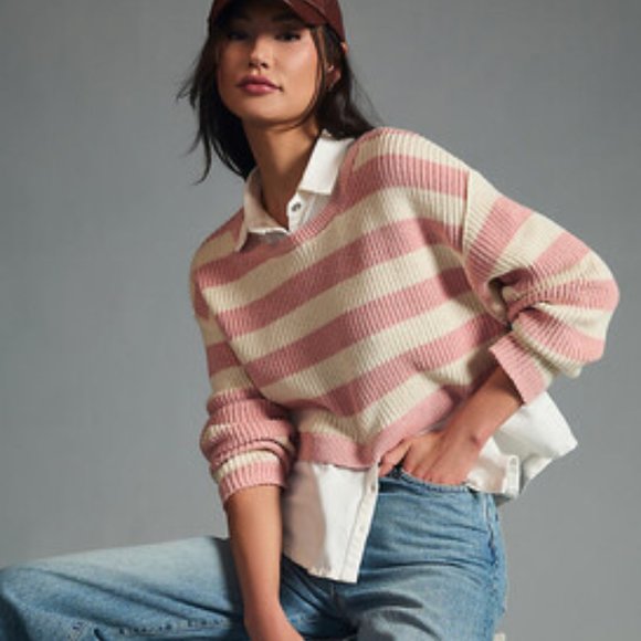 Pilcro Sweaters - Anthropologie Maeve Layered Sweater in Pink Ivory size Medium NWT